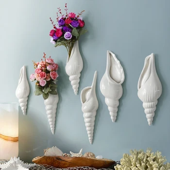 1 шт. Современная белая керамическая ваза для цветов в виде морской раковины Amagogo, настенный декор для дома