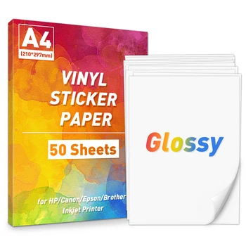 10/50 Листов бумаги формата А4, глянцевая виниловая клейкая бумага, наклейка-этикетка для печати на струйном принтере Epson Canon HP, Подарочная упаковка 