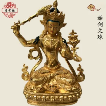 12 дюймов/30 см, ручная роспись, позолоченная бронзовая статуя Будды, Непальское Божество, меч Манджушри