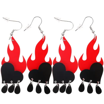 2 пары модных женских сережек, креативные серьги с подвесками в виде огненного сердца для праздничной вечеринки