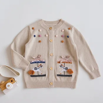 2022 Новые Осенние Вязаные свитера для малышей с мультяшной вышивкой в Корейском стиле, детский кардиган, свитера, пальто