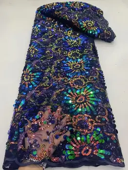 2023 Высококачественная Африканская Нигерийская кружевная ткань Вышивка Тюль Чистое Свадебное платье Гипюр Блестки для чистой ткани 5 ярдов