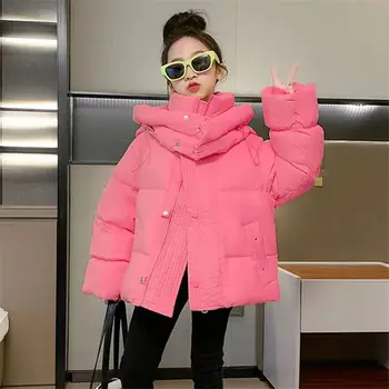 2023 Новая детская однотонная хлопчатобумажная куртка Girs в Корейском стиле, детское зимнее пальто в западном стиле, Хлопчатобумажная куртка с хлопковой подкладкой, 5-