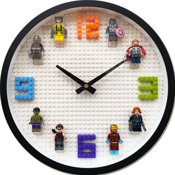 3D Строительные блоки Кукла Супергероя Настенные Часы с Бесшумным движением Детская Спальня Большие Часы творческой Личности Украшения Настенные часы