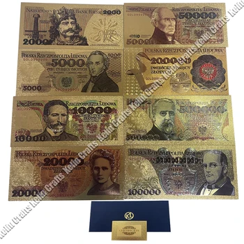 8 Дизайнов Золотых Банкнот Польши 2000 5000 10000 20000 50000 100000 200000 500000 PLN для Коллекции Partriotism Crafts