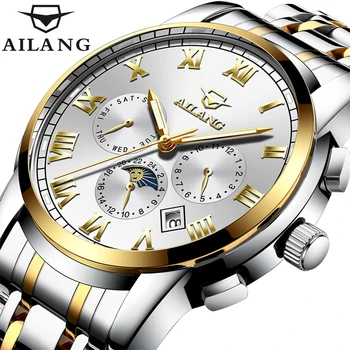 AILANG Fashion, три глаза, Шесть игл, светящиеся водонепроницаемые Автоматические Механические мужские часы, часы от ведущего бренда, модные деловые часы