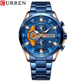 Curren 8402 Мужские часы с календарем, кварцевые часы со стальным ремешком с шестью контактами, деловые мужские часы
