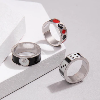 HuaTang, черно-белый двухцветный набор колец для покера, готическое женское кольцо, комплект из трех предметов, вечеринка