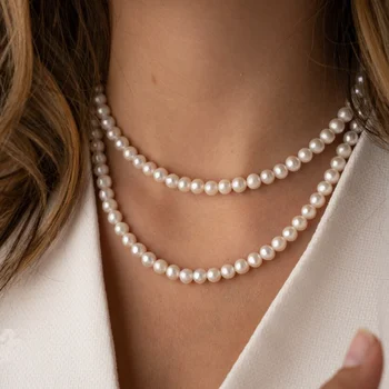 IHUES Элегантное ожерелье из искусственного жемчуга 3, 4, 6, 8 мм, Круглое ожерелье из белого жемчуга для женщин, цепочка для ключиц, украшение для вечеринки