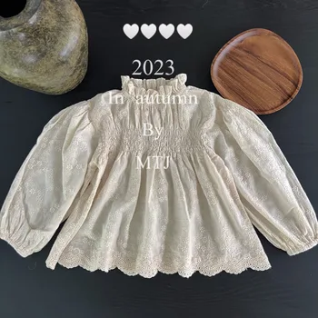 MILANCEL 2023 Осень Ins Стиль Детская одежда для девочек Кружевная блузка с длинными рукавами
