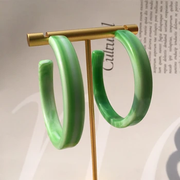 UJBOX, оптовая продажа ювелирных аксессуаров, подарок, большие акриловые серьги-кольца из зеленой смолы для женщин