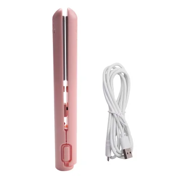USB-Кабель Мини-Портативный Выпрямитель для Волос для Выпрямления и Завивки Двойного Назначения, Щипцы для Завивки для Студентов, Розовый