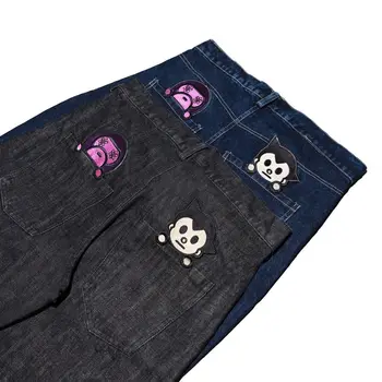 Y2K повседневная мода, модные джинсы с рисунком харадзюку, мешковатые джинсы с принтом, уличная одежда, брюки-карго в стиле хип-хоп, женские укороченные джинсы