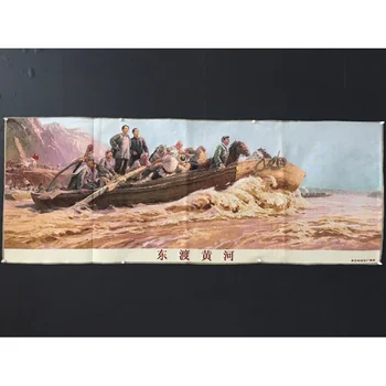 Антикварная Оптовая продажа Парчовой ткани Картина с шелковой вышивкой Тханка Машинная вышивка Шелковой тканью Dongdu Yellow River Emb