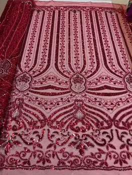 Африканская кружевная ткань с пайетками 2023, высококачественная вышивка бисером, Нигерийский французский тюль, кружевной материал для свадебного платья