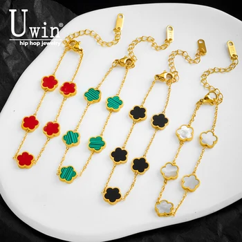 Браслет Uwin с пятью лепестками, форма Quincunx, роскошные браслеты в виде ракушки из нержавеющей стали, ювелирные изделия, Женские аксессуары в подарок