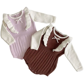 Вязаный комбинезон для маленьких девочек 2023, Осенняя красная одежда для девочек, одежда для новорожденных девочек, Модный вязаный комбинезон, осенний свитер