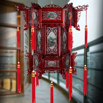 Дворцовый фонарь резной деревянный фонарь Китайский балкон шестиугольная красная овчина новоселье открытый антикварный фонарь