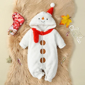 Детский комбинезон с капюшоном и длинными рукавами на молнии, зимний рождественский комбинезон, костюм снеговика для мальчиков и девочек