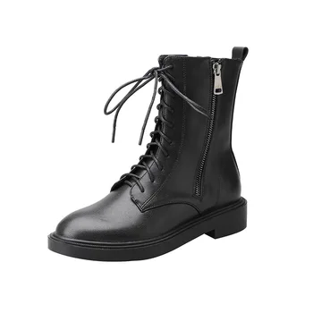 Женская обувь 2023, осень-зима, Новые женские ботильоны на шнуровке в британском стиле, женские ботинки средней длины с круглым носком на плоской подошве
