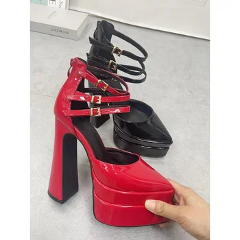 Женские босоножки 14,5 см, модная летняя обувь, сексуальный ремешок на щиколотке, платформа, танкетка, сандалии-гладиаторы на высоком каблуке, женская обувь на массивном каблуке