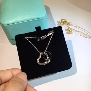 Женские серебряные цепочки 925 пробы, ожерелье с двойным сердцем, Модные украшения популярного бренда