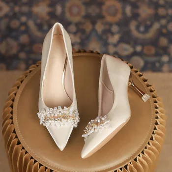 Женские туфли-лодочки из кожи с закрытым острым носком, пикантные туфли на шпильке для свадебной вечеринки, туфли для выпускного вечера