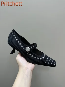 Женские туфли-лодочки с квадратным носком в необычном стиле, Однотонный Мелкий Горный хрусталь, блестящий ремешок с пряжкой на каблуке, Модная Сексуальная женская обувь для вечеринок