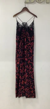 Женский халат-слинг с принтом красного кленового листа, кружевная строчка, V-образный вырез, без рукавов, сексуальное платье Миди из 100% вискозы
