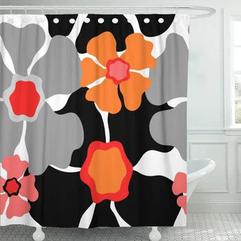 Занавеска для душа Серая с цветочным узором в стиле ретро 1950-х, коллекция 1960-х, Абстрактный Винтажный цветок, Красивая водонепроницаемая ткань, набор для ванной комнаты