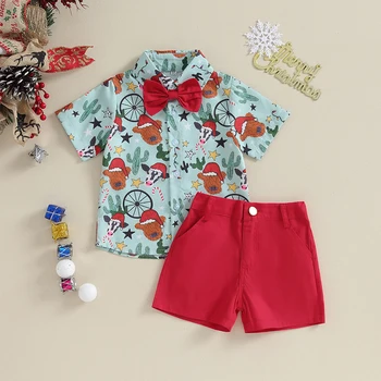 Комплект шорт для маленького мальчика, Рождественская рубашка и шорты с принтом Санта-Клауса, костюмы с шортами для малышей