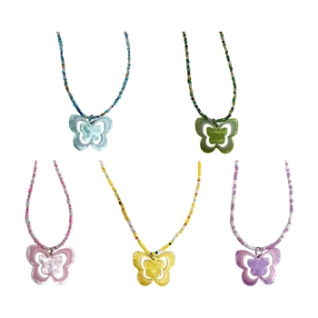 Красочные бусины-бабочки, ожерелье-подвеска Sweet Y2k, Ювелирная цепочка для ключиц