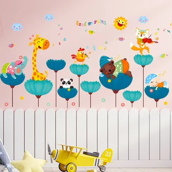 Креативные наклейки на стену с концертом животных для украшения детской спальни, мультяшные настенные росписи для сафари, поделки для дома, плакаты из ПВХ