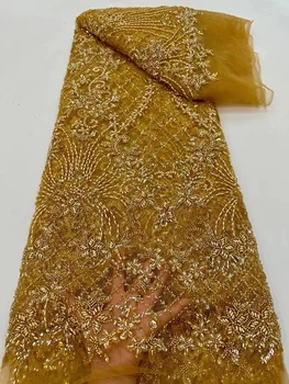 Кружевные ткани с бахромой и бисером для свадебных платьев, золотая кисточка, бисер, французское кружево, ткань для вышивания для шитья