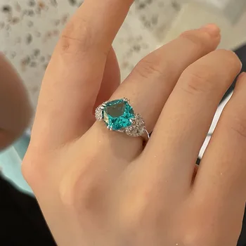 Легкое роскошное сверкающее маленькое свежее открытое кольцо с кристаллами из кристаллов высокого класса, модное квадратное кольцо принцессы