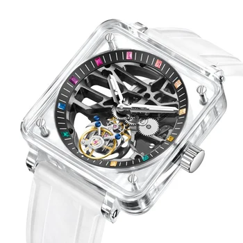 Механические наручные часы AESOP Tourbillon, 40 мм сапфирово-прозрачные квадратные мужские часы, двойная заколка для волос, Модный повседневный темперамент
