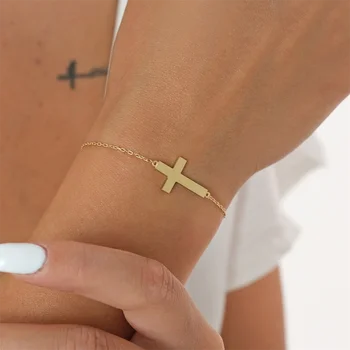 Минималистичные браслеты из нержавеющей стали для женщин и девочек, классический браслет-цепочка с христианским крестом, подарки для религиозных украшений в стиле ретро