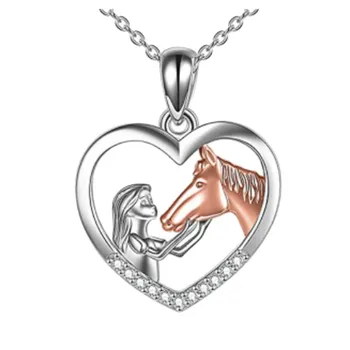 Модное двухцветное ожерелье с милой анималистической подвеской для девочки и лошади, модное ожерелье в виде сердца, двухцветная подвеска для девочки и лошади