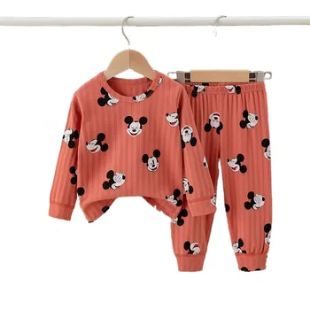 Модный дизайнерский комплект одежды для маленьких мальчиков с Микки, комплекты детской одежды для малышей, хлопковая одежда, топ + брюки, наряды