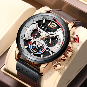 Мужские часы LIGE, кожаные спортивные часы для мужчин, лучший бренд класса Люкс, модный хронограф, кварцевые водонепроницаемые часы Relogio Masculino + коробка
