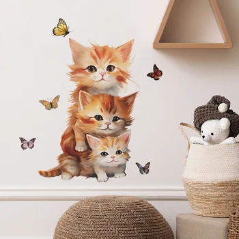 Нарисованные котята, играющие на стене, наклейки для детской комнаты, украшения для дома в спальне, Съемные обои, Декор для кошек, самоклеящиеся наклейки