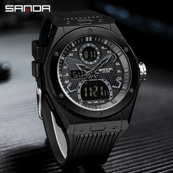 Наручные часы бренда SANDA Мужские часы Военные армейские спортивные уличные наручные часы с двойным дисплеем Мужские часы для мужчин Водонепроницаемые Часы
