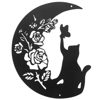 Настенные железные декоры в форме кошки в форме Луны, металлические подвесные украшения на открытом воздухе