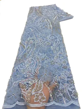 Новое поступление Африканский популярный Фантастический дизайн Вышивка Тюль сетка Сетка Блестки кружево Ткань высшего качества с бисером Свадебный вечер