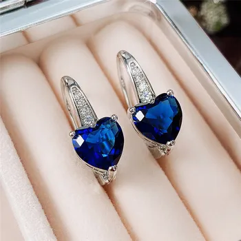Новые женские серьги-сердечки с синим фианитом, простые и элегантные свадебные аксессуары, серебряный цвет, модные универсальные украшения для ушей, подарок