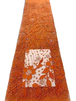 Новые трехмерные бусины для ногтей, образующие цветочное кружево, высококачественная модная ткань для вечернего платья из бисерной сетки