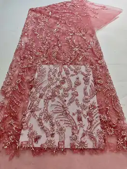 Новый тяжелый дизайн, жемчуг с цветочной 3D вышивкой, Французская сетчатая пряжа, Африканская Нигерийская ткань для свадеб/ вечерних платьев.