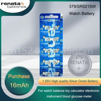 Оригинальная Батарейка Renata 379 SR521SW AG0 D379 V379 1.55 В Из Оксида Серебра для Часов с Дистанционным Управлением для Весов, Швейцарская Кнопочная Монетная Ячейка