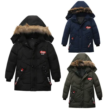 Пальто для мальчиков, куртка, хлопковая верхняя одежда, ветровка 2023, пушистый плотный бархат, зимняя теплая высококачественная детская одежда