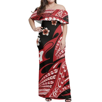 Платье С Татуировкой Тотема Племени Полинезийцев Самоа, Красные Принты Самоа, Современные Облегающие платья С Открытыми Плечами, Женское Длинное Платье Для Пляжной вечеринки